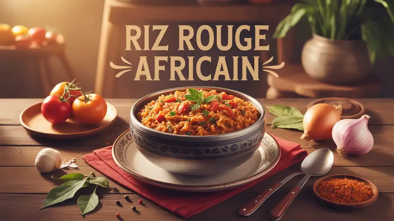 Plat traditionnel de riz rouge africain avec ingrédients