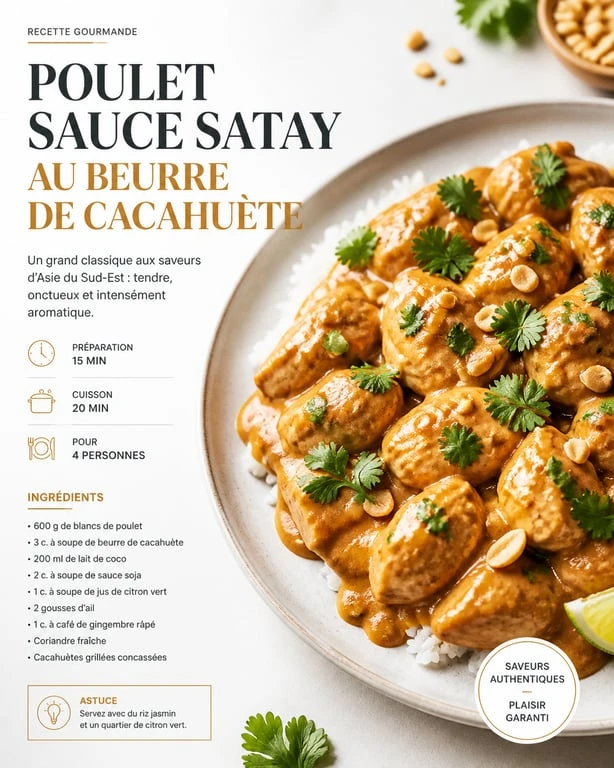 Recette de poulet sauce satay au beurre de cacahuète
