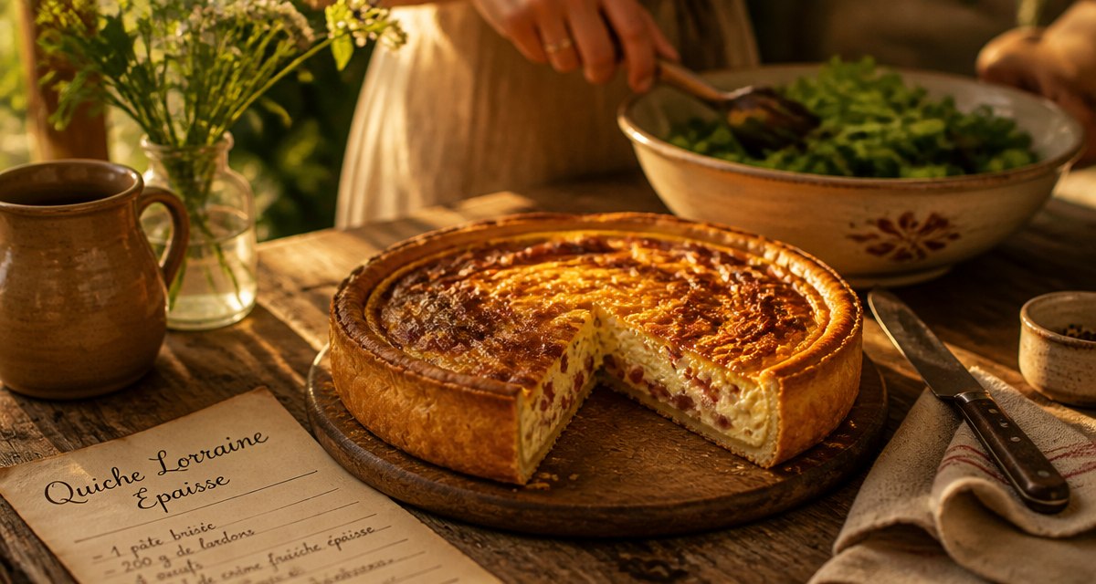 quiche lorraine épaisse et moelleuse part découpée