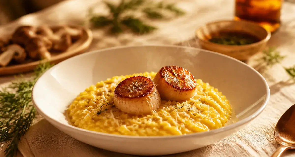 Accompagnement noix de saint-jacques poêlées : risotto crémeux au safran