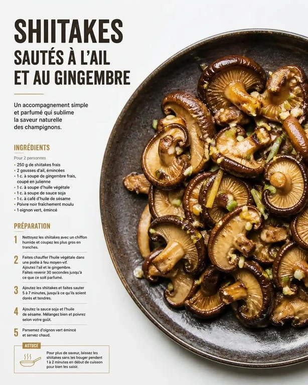 Poêlée de shiitakes à l'ail et au gingembre, recette de champignons sautés