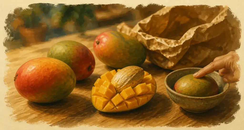 Choisir une mangue mûre : 3 tests sensoriels et l&rsquo;astuce du papier journal pour ne plus se tromper