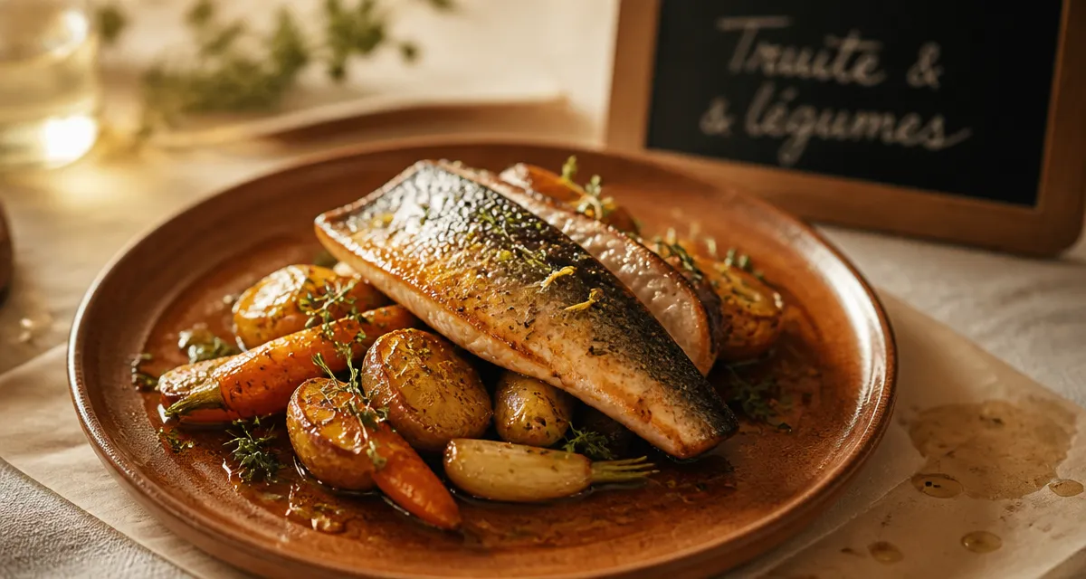 Truite accompagnement légumes rôtis au miel et thym