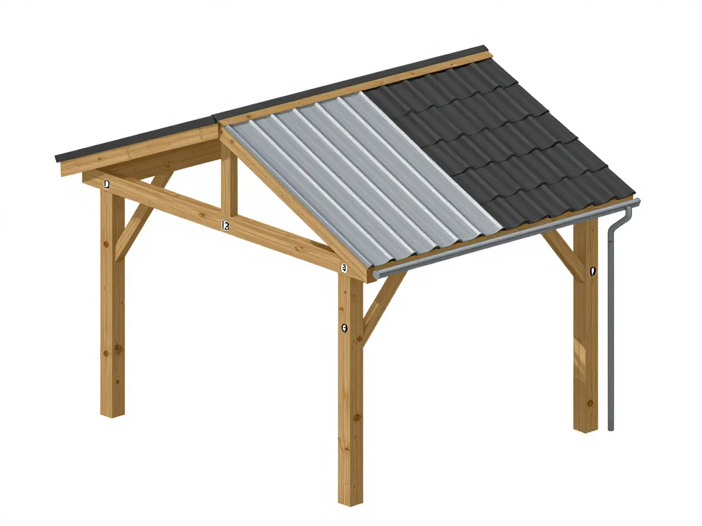 schéma technique appenti en bois poteaux toiture évacuation eau