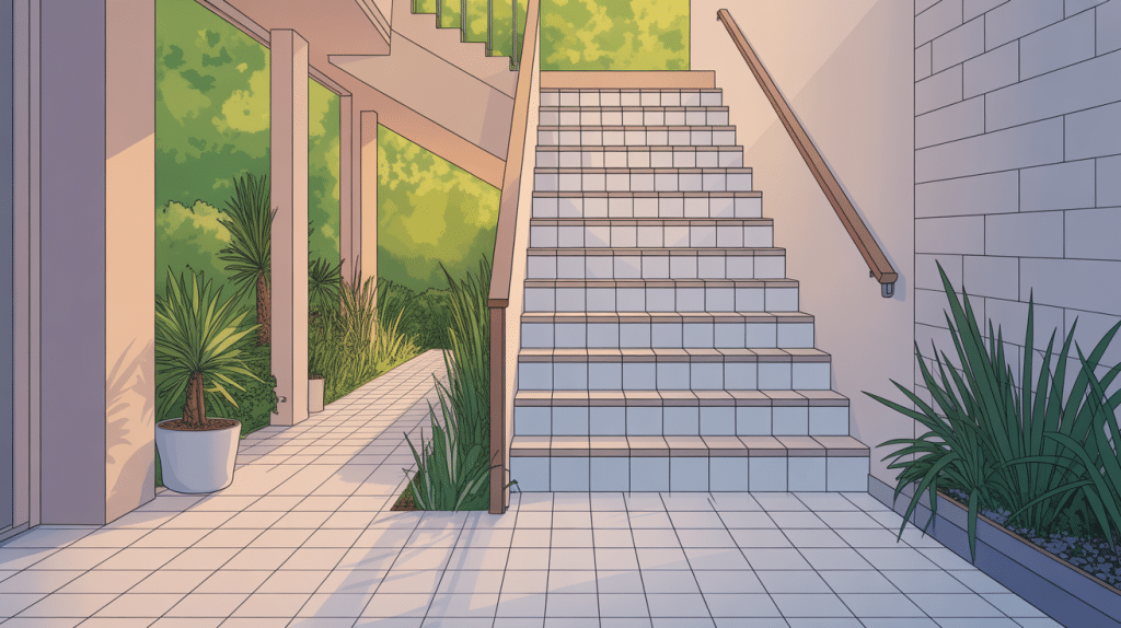 illustration carrelage sur escalier exterieur moderne et sécurisé