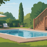 Illustration escalier bois piscine hors sol jardin moderne