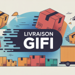 illustration gifi livraison avec colis en mouvement