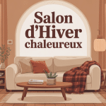 salon d hiver chaleureux et cosy avec canapé plaid et lumière