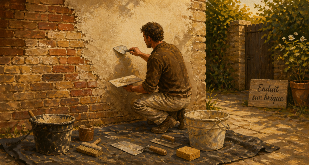 enduit sur brique application artisanale mur