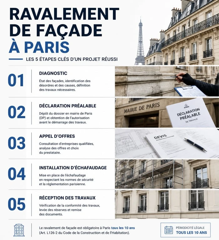 Étapes clés d'un projet de ravalement de façade à Paris
