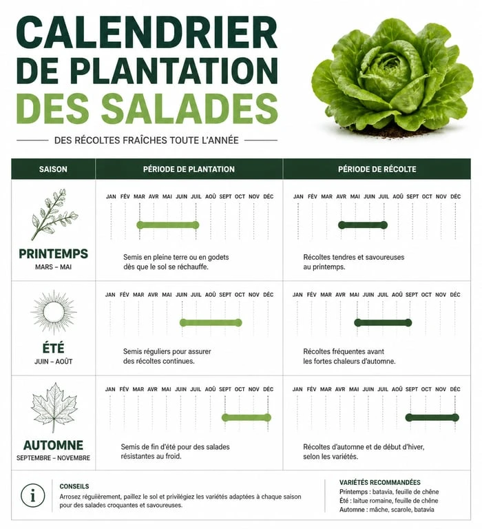 Calendrier de plantation des salades au potager selon les saisons