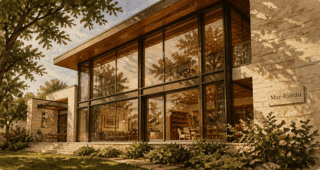 maison mur rideau façade vitrée aluminium bois