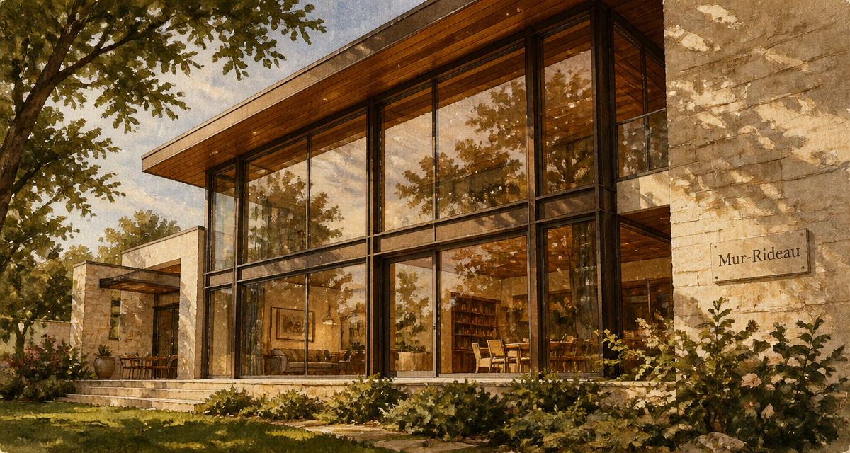 maison mur rideau façade vitrée aluminium bois