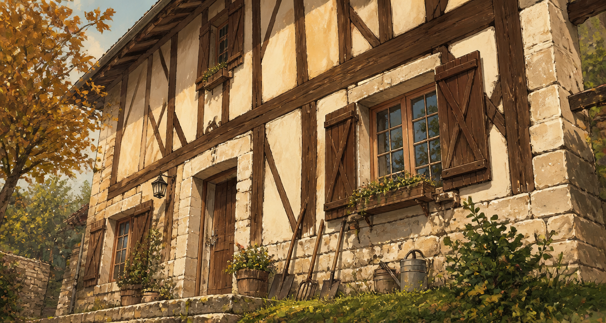 mur colombage maison façade automne