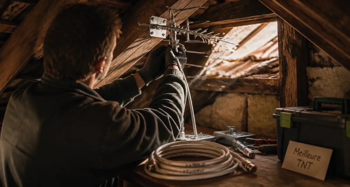 Meilleure antenne TNT sous toiture, installation en combles avec filtre 5G et gain 20 dB