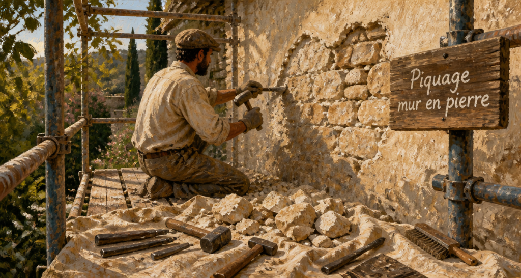 prix piquage mur en pierre m2 artisan en action