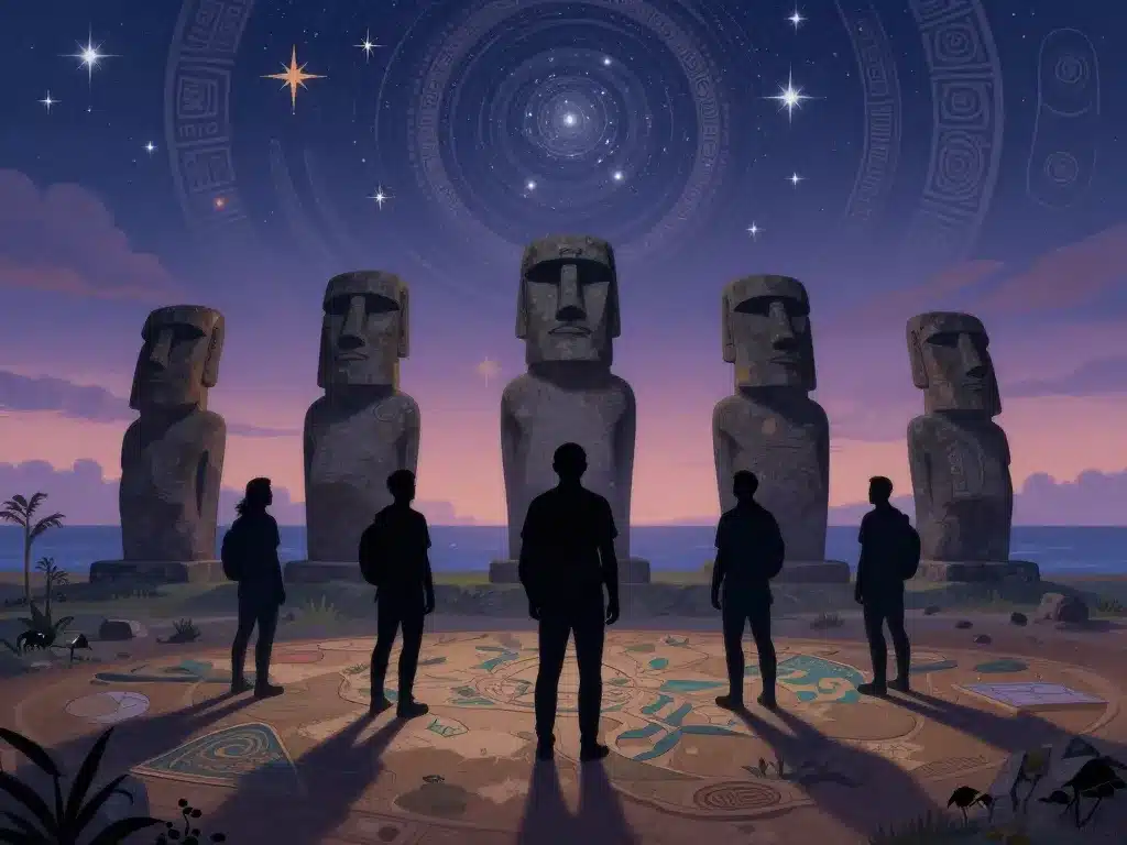 Ahu Akivi Chile légende sept explorateurs archéologie