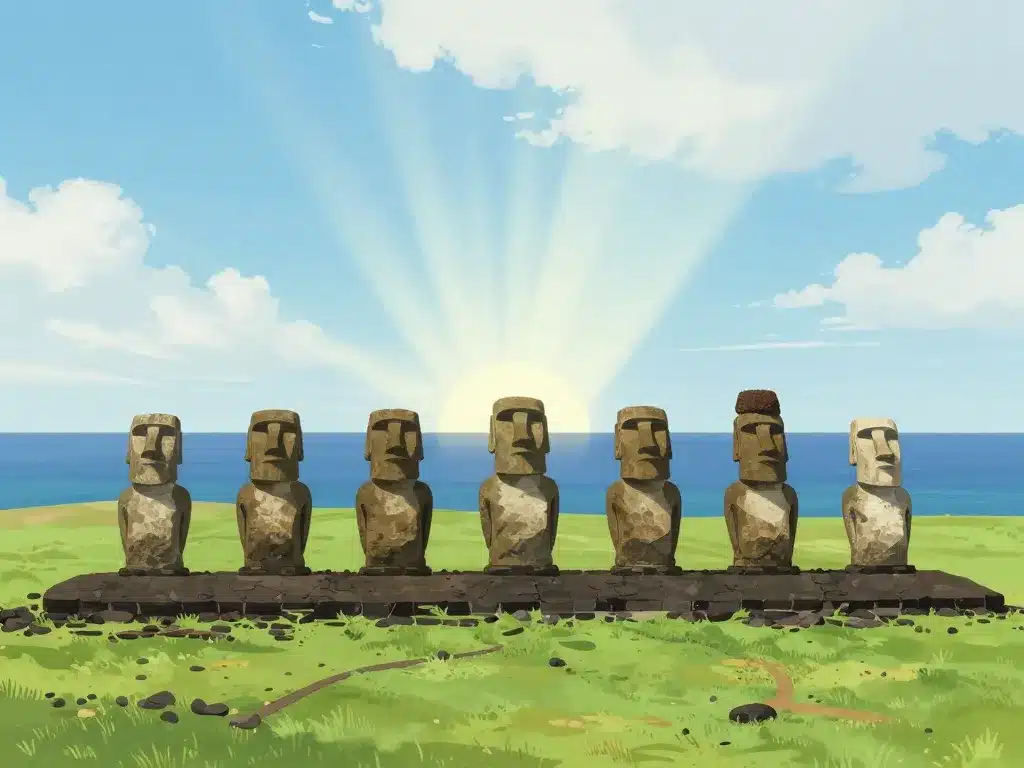 Site Ahu Akivi Chile alignement moai vue paysage