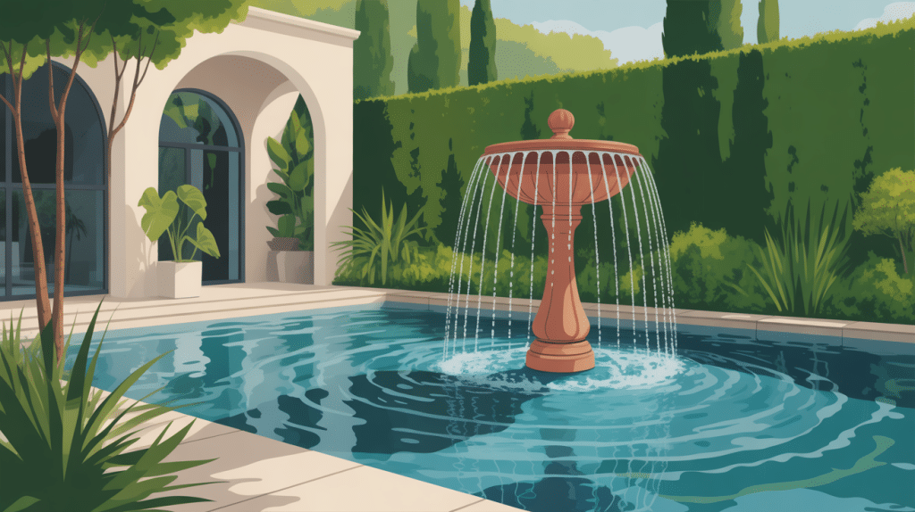 cascade parapluie fontaine dôme eau jardin piscine