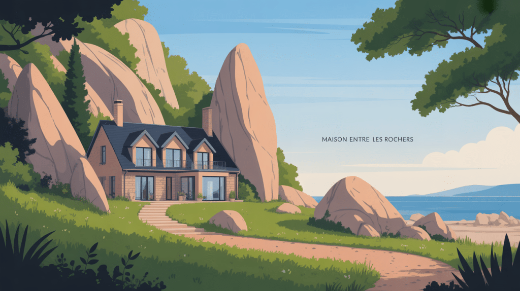 maison entre les rochers en Bretagne, illustration douce