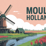 Illustration moulin hollande dans paysage Pays-Bas