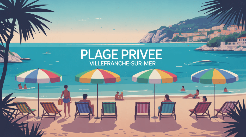 illustration plage privée Villefranche sur mer élégante mer turquoise