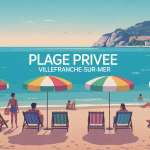 illustration plage privée Villefranche sur mer élégante mer turquoise