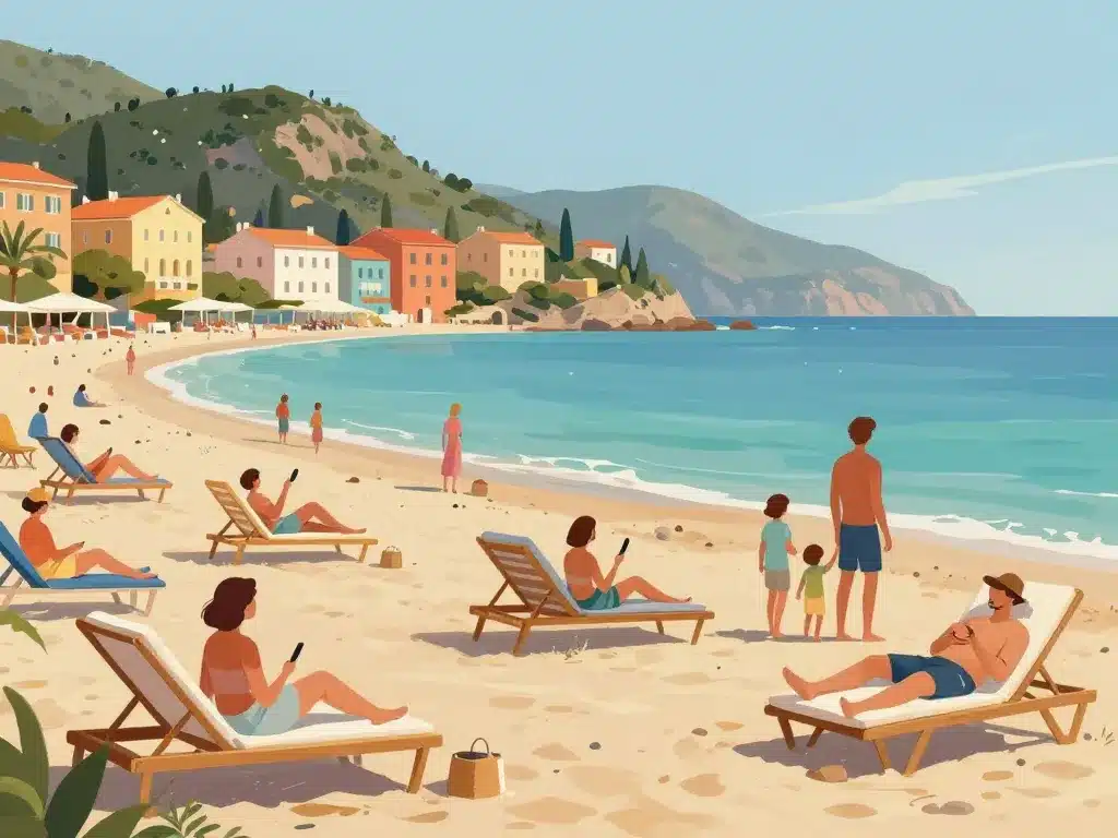 personnes choisissent transat plage privée Villefranche sur mer