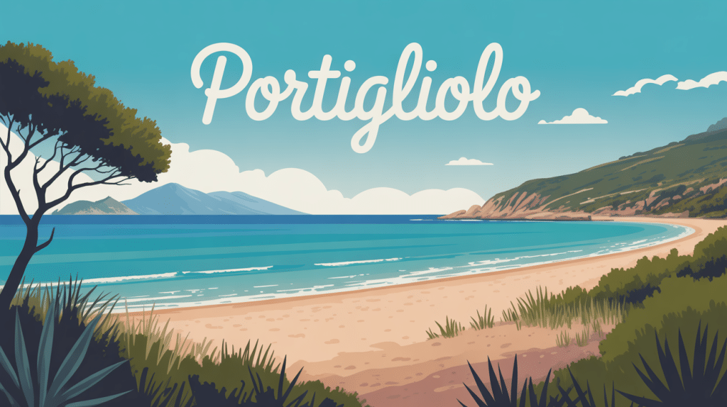 Portigliolo plage sable doré et maquis illustrée