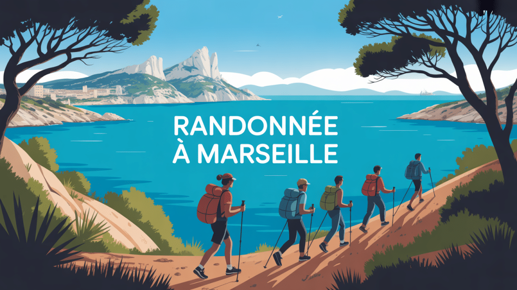 Illustration randonnée à Marseille vue mer et calanques