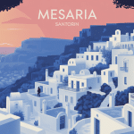 Santorini Mesaria village maisons troglodytes et demeures néoclassiques illustration