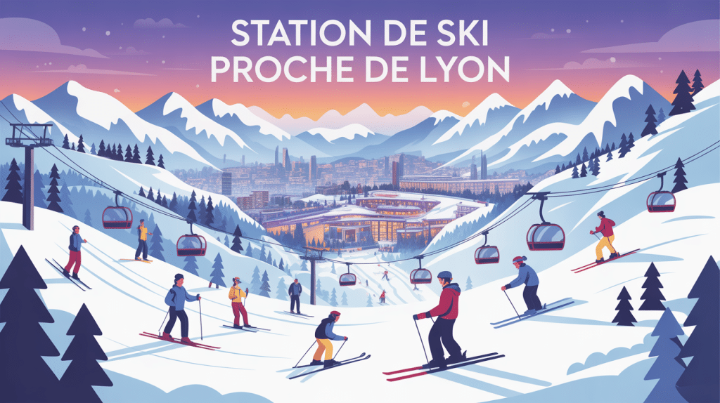station de ski proche de lyon illustration vectorielle montagnes neigees