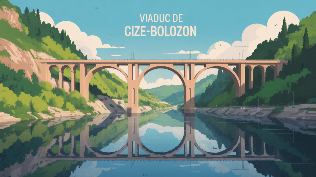 vue stylisée du viaduc de cize-bolozon au-dessus de l'ain