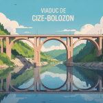 vue stylisée du viaduc de cize-bolozon au-dessus de l'ain