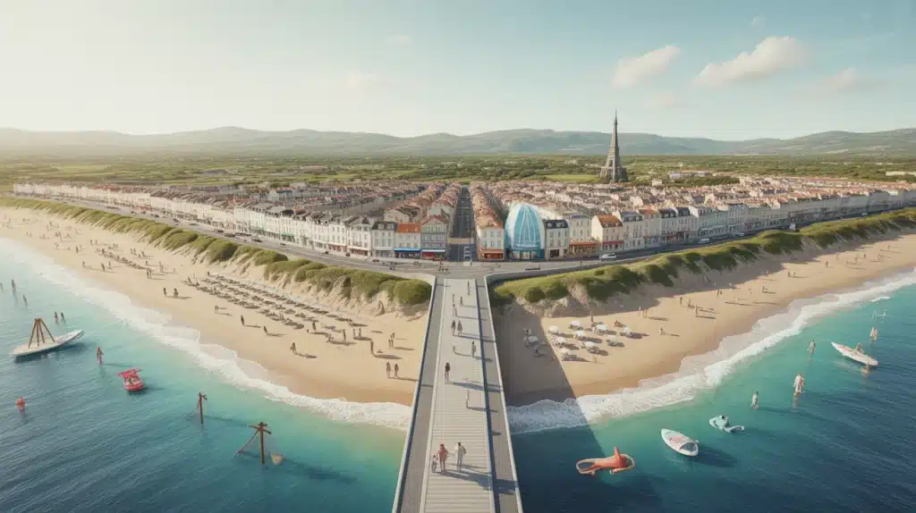 Station balnéaire : plage, promenade et kiosque d’office du tourisme