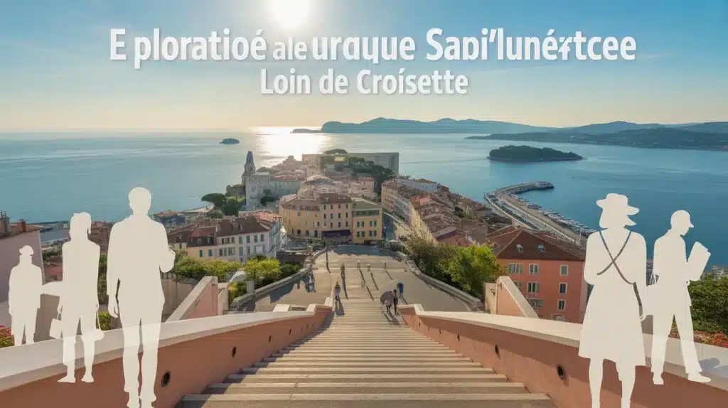 Photo illustrée du Suquet à Cannes, ruelles et vue sur la baie