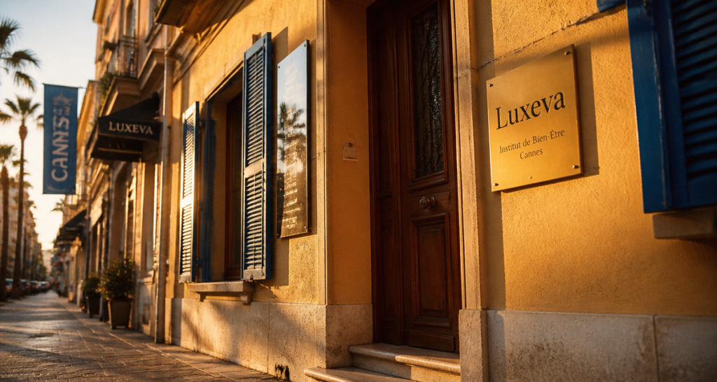 luxeva cannes entrée institut bien-être façade dorée
