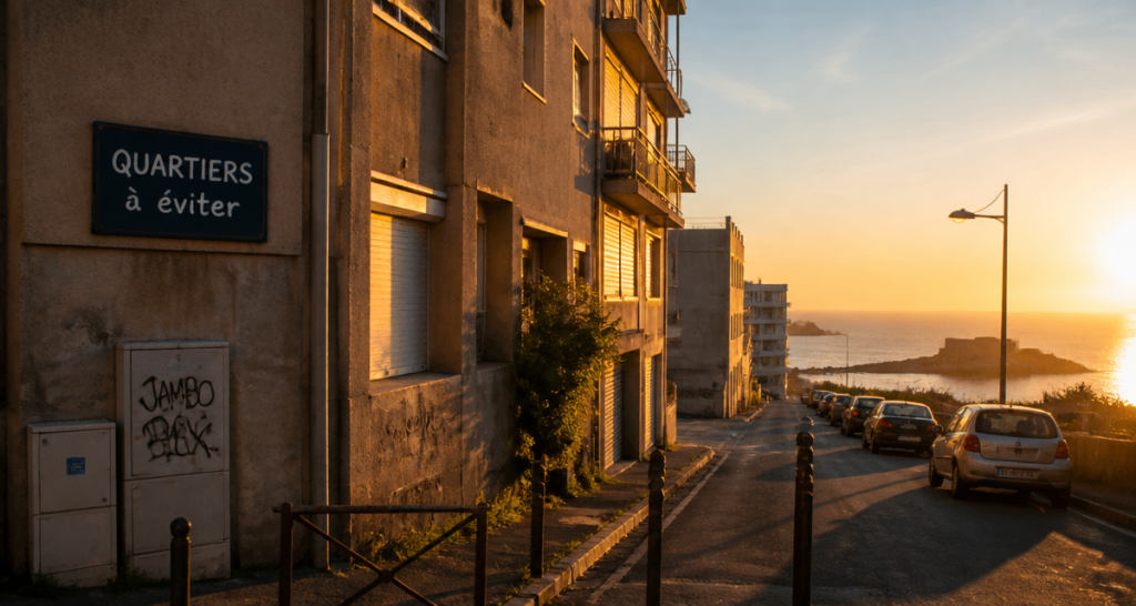 quartier a éviter à saint-malo immeubles béton coucher de soleil