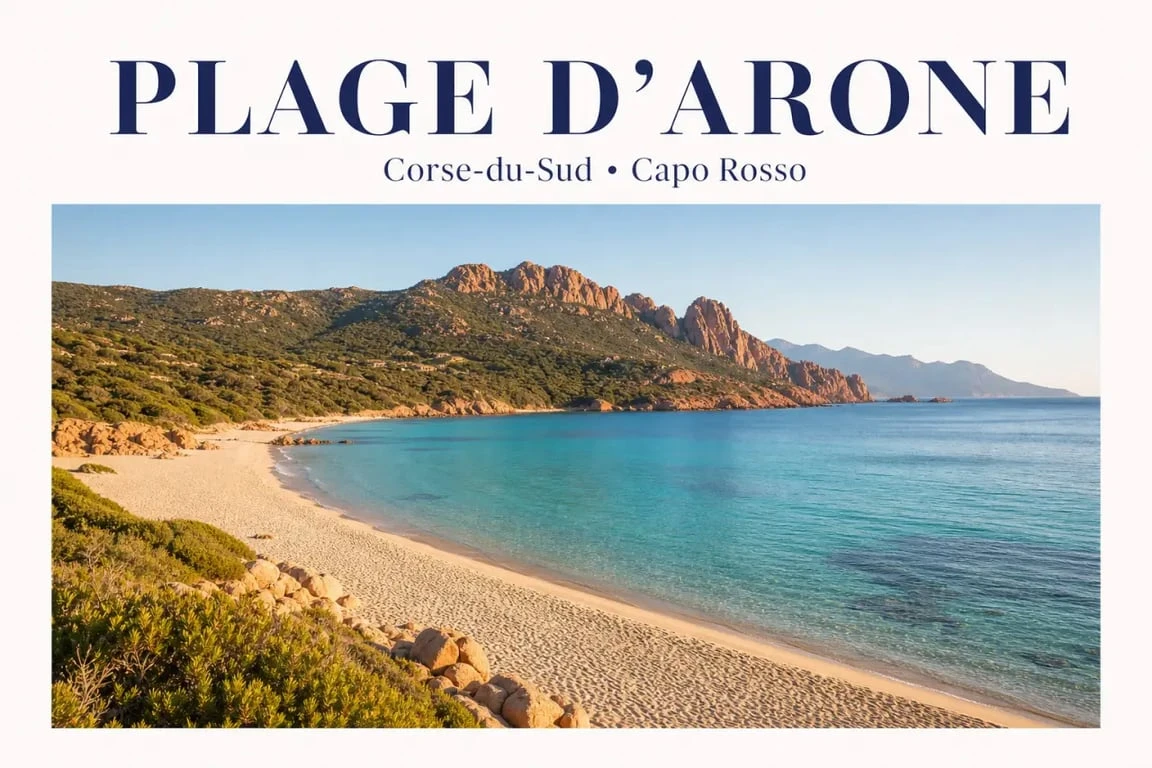 Vue panoramique de la plage d'Arone en Corse avec ses falaises de granit rouge