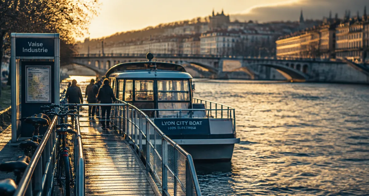 Le vaporetto navette fluviale Lyon arrêt Vaise, quai fluvial à Vaise