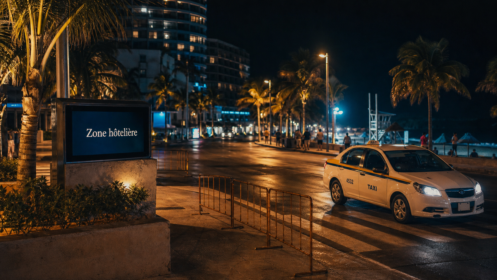 Cancún ville dangereuse : rue de la zone hôtelière la nuit
