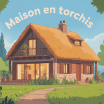 Maisons en torchis entourées de verdure et structure bois