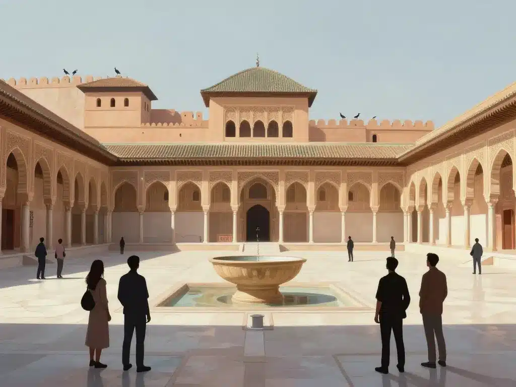 palais el badi marrakech cour centrale visiteurs cigognes