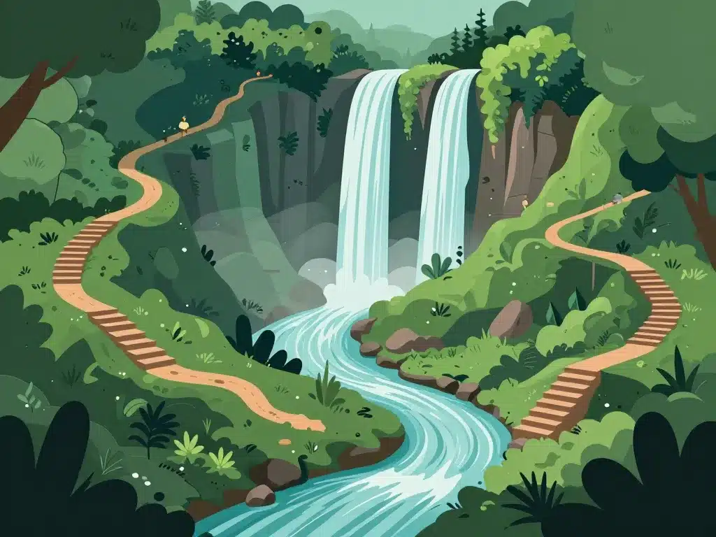 Diagramme sentiers cascades Bali Sekumpul Waterfall