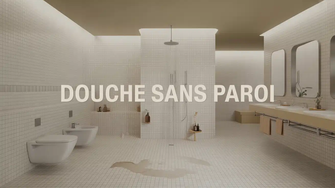 Douche sans paroi walk-in moderne, sol carrelé antidérapant