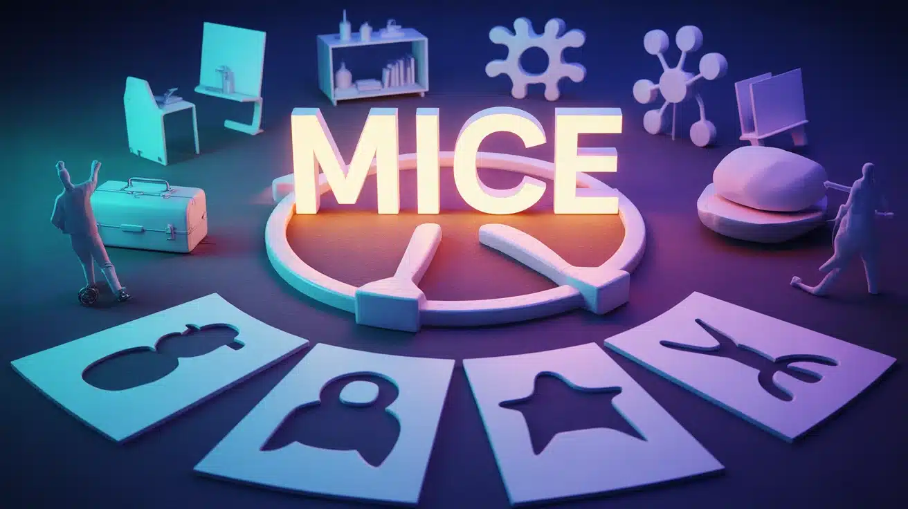 Illustration MICE : 4 piliers meetings incentives exhibitions networking