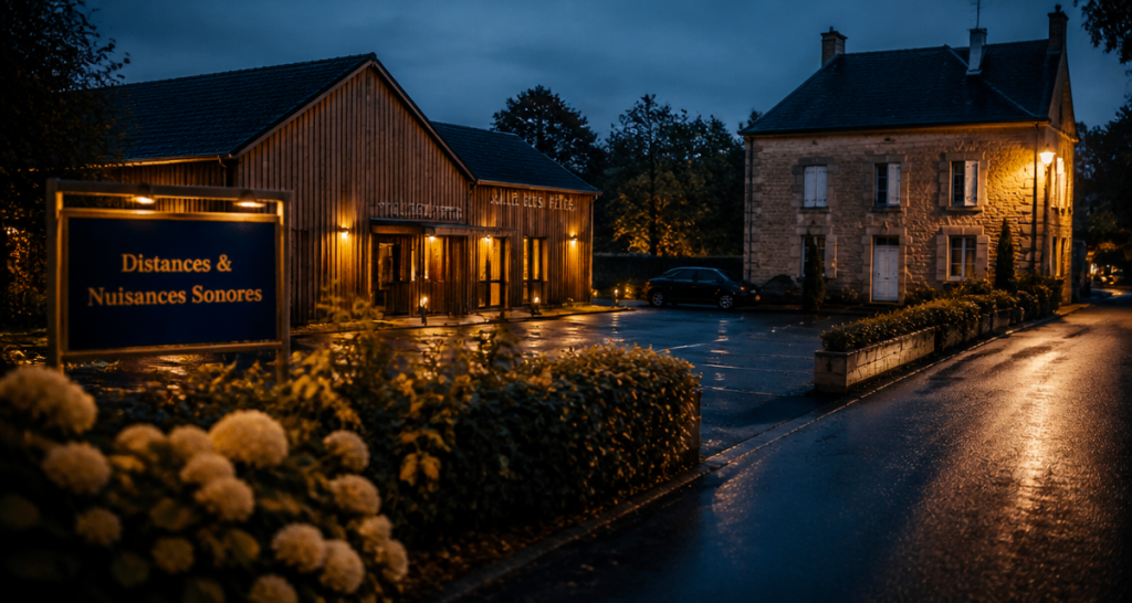 distance entre salle des fêtes et habitation panneau bleu