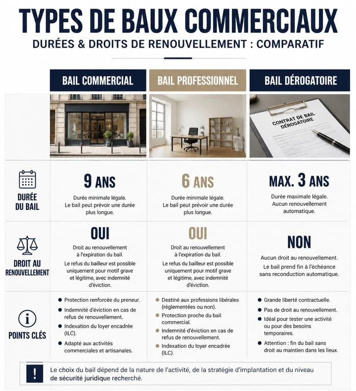 Infographie comparative des types de baux pour local pour entreprise
