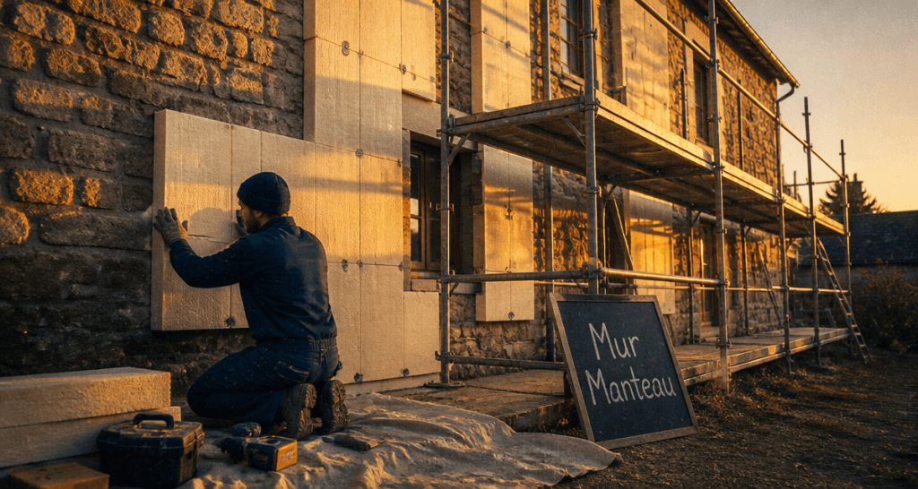 Ravalement ITE artisan pose isolant façade pierre