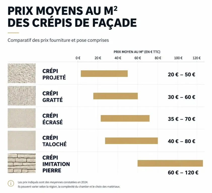 Comparatif des prix au m2 par type de crépi de façade pour estimer son budget travaux